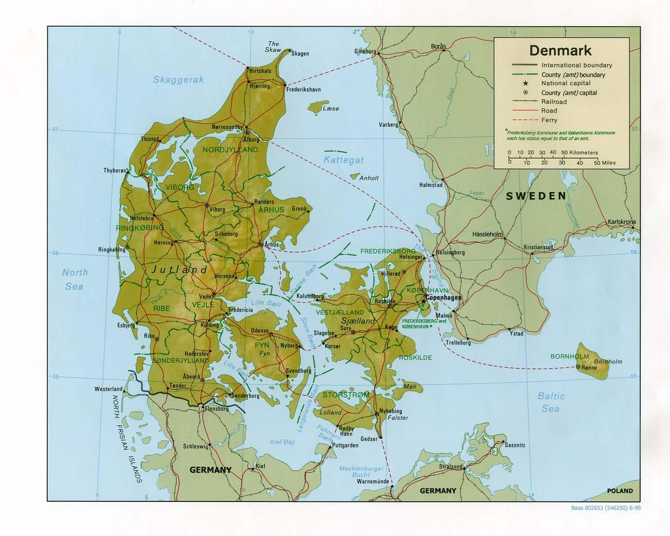 Fyysinen kartta tanska - Kartta fyysisen tanska (Pohjois-Eurooppa -  Eurooppa)