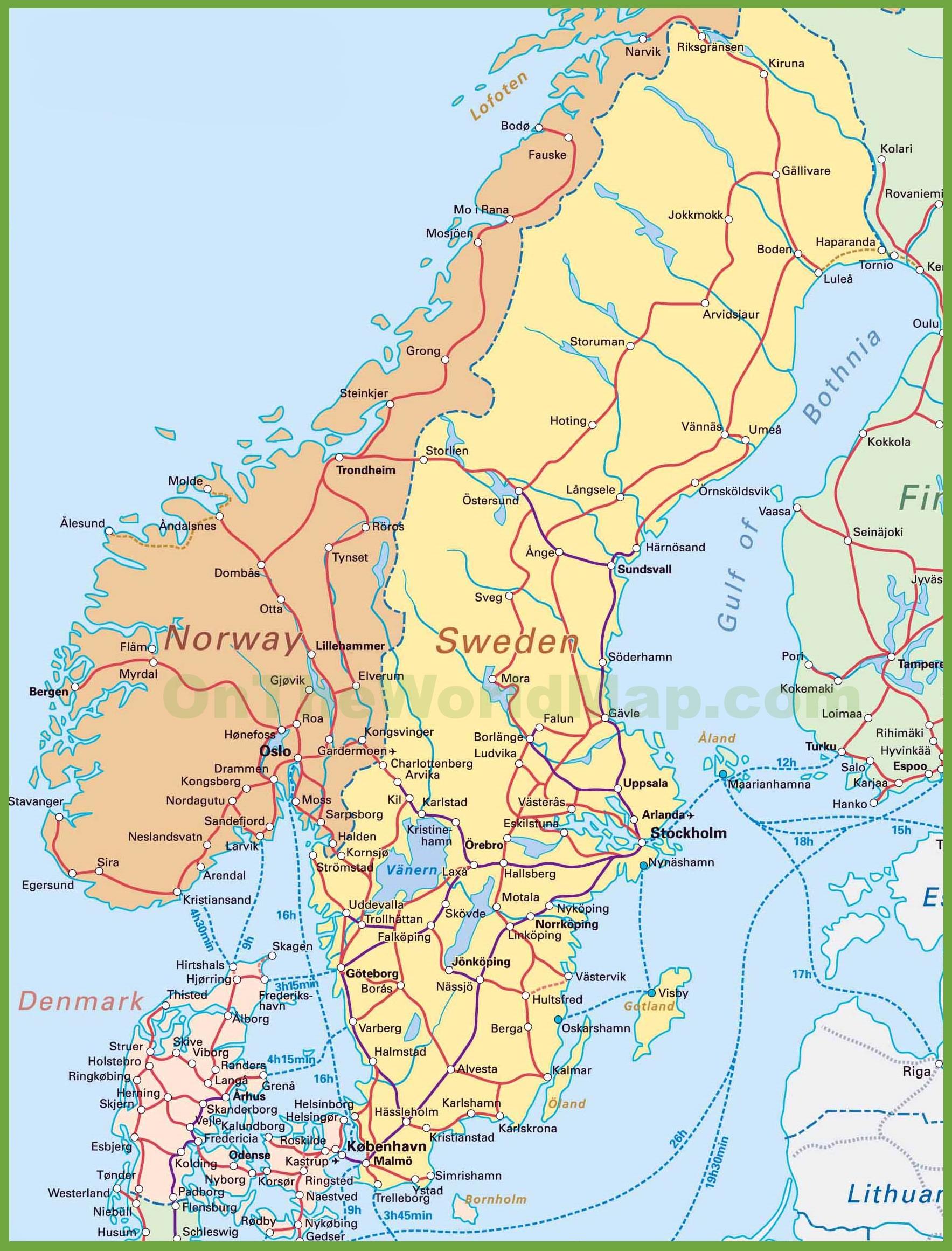 Norja tanska kartta - Kartta tanskassa ja norjassa (Pohjois-Eurooppa -  Eurooppa)