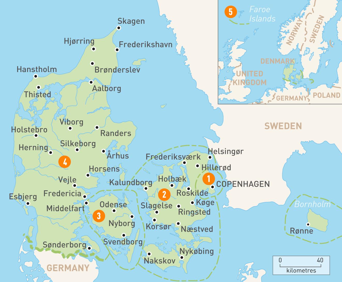 Tanskan saarilla kartta - Kartta tanskan saaret (Pohjois-Eurooppa