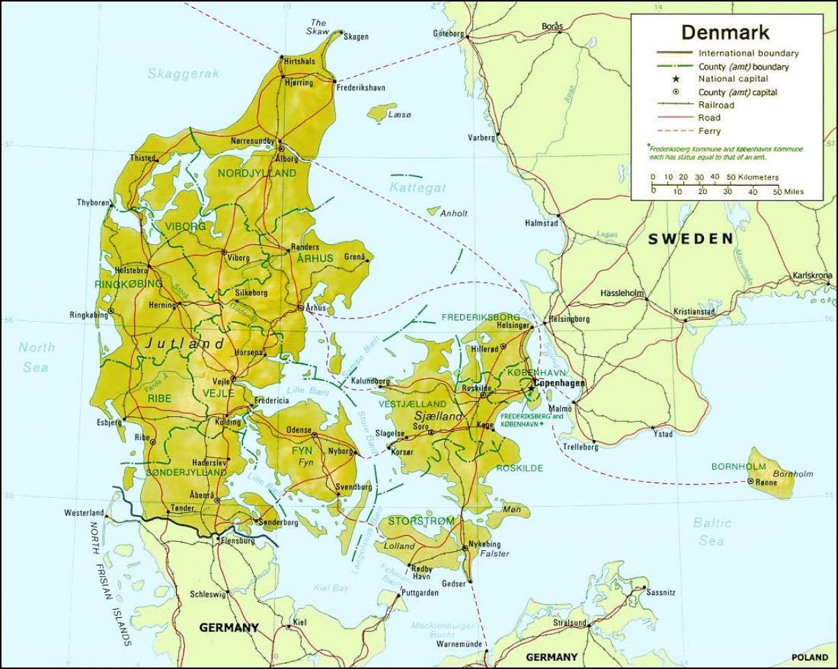 Tanskan maantiede kartta - Kartta tanskan maantiede (Pohjois-Eurooppa -  Eurooppa)