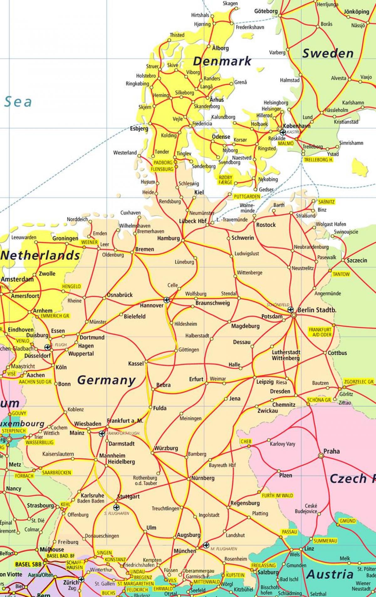 Tanskan nähtävyydet kartta - Tanska nähtävyydet kartta (Pohjois-Eurooppa -  Eurooppa)