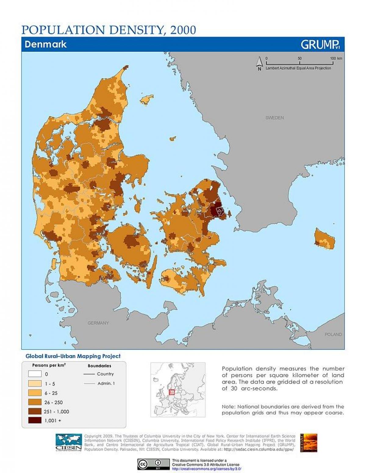 Tanskan väestön kartta - Tanska väestöntiheys kartta (Pohjois-Eurooppa -  Eurooppa)