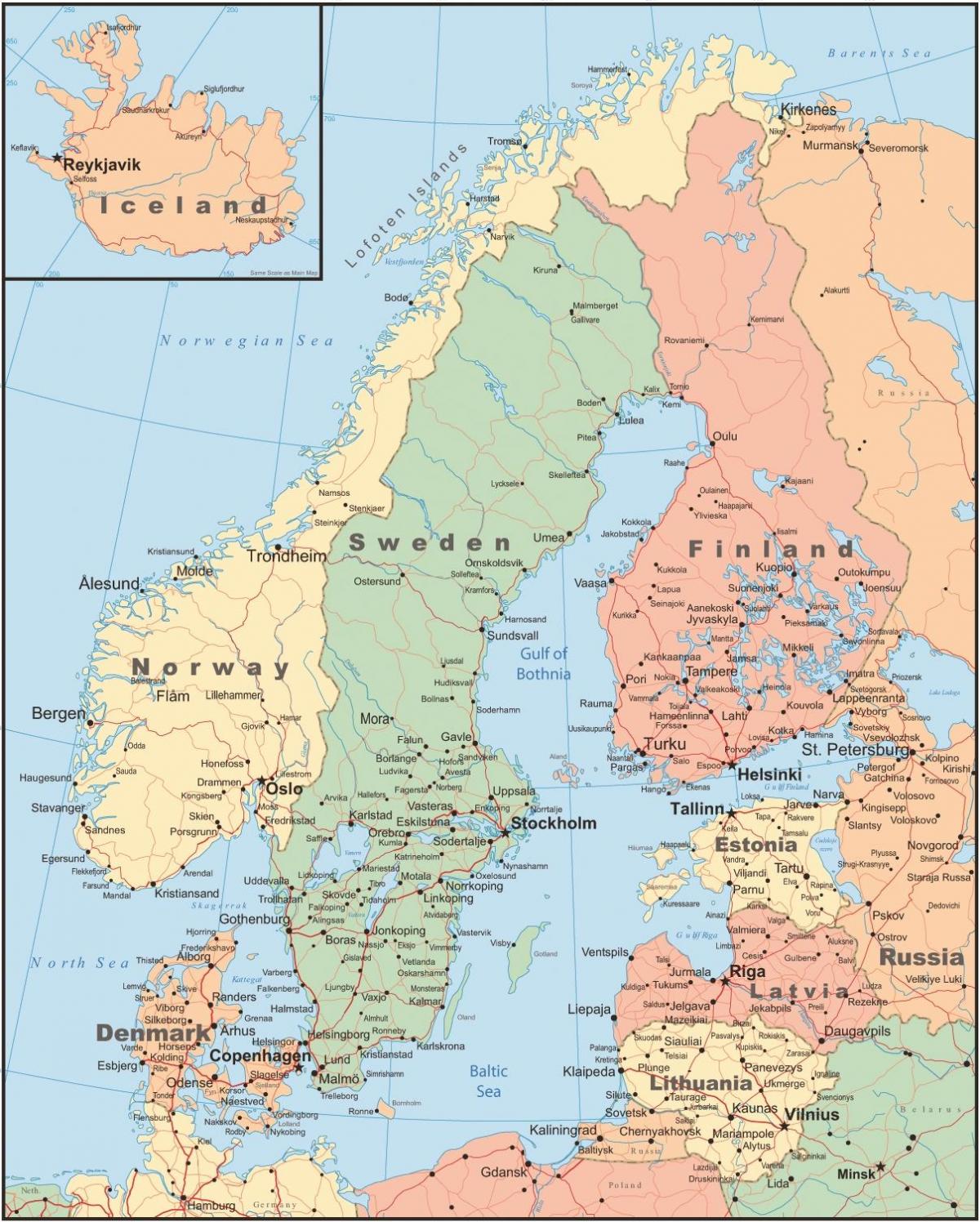 kartta tanska ja ympäröivien maiden